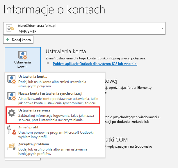 outlook zmiana konfiguracji 2