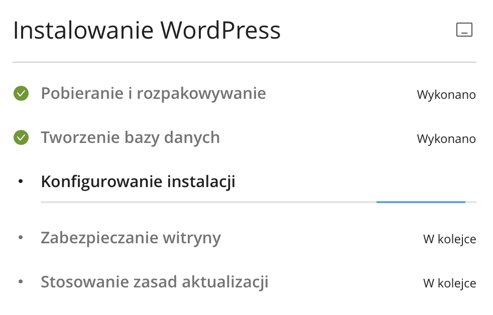 Wordpress Toolkit - przebieg instalacji Wordpressa